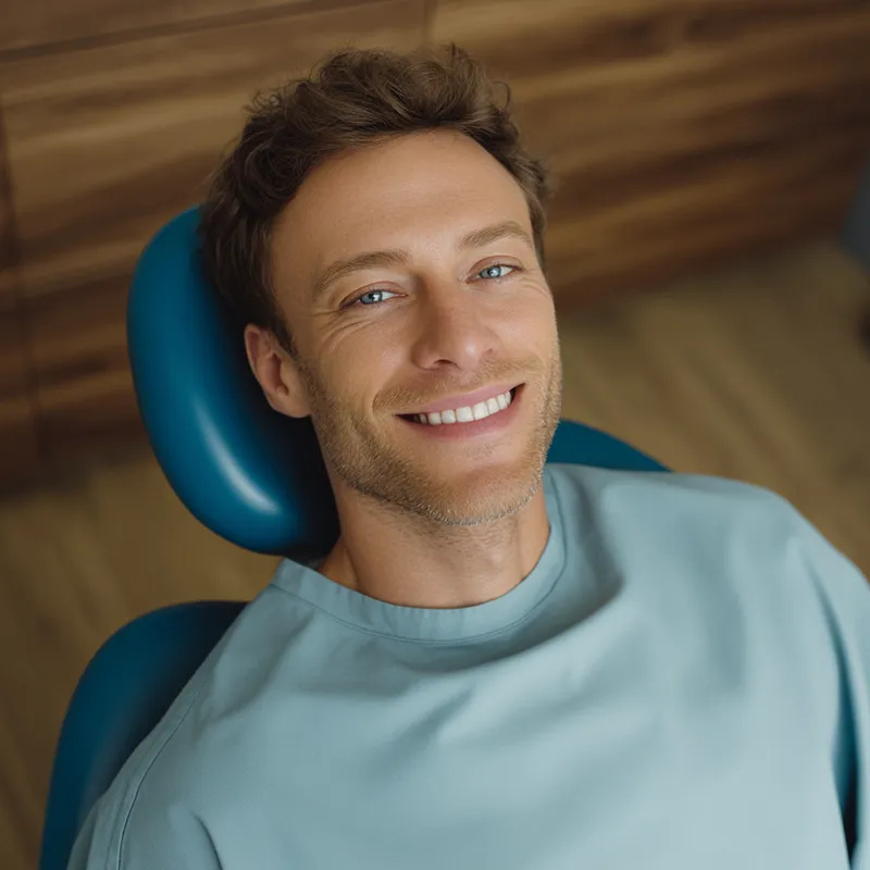 junger man behandlungsstuhl skelettale kieferorthopaedie